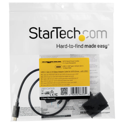 StarTech.com USB 3.1 (10Gbps) Adapter Cable for 2.5” SATA Drives - USB-C StarTech.com USB 3.1 (10Gbps) Adapter Cable for 2.5” SATA Drives - USB-C